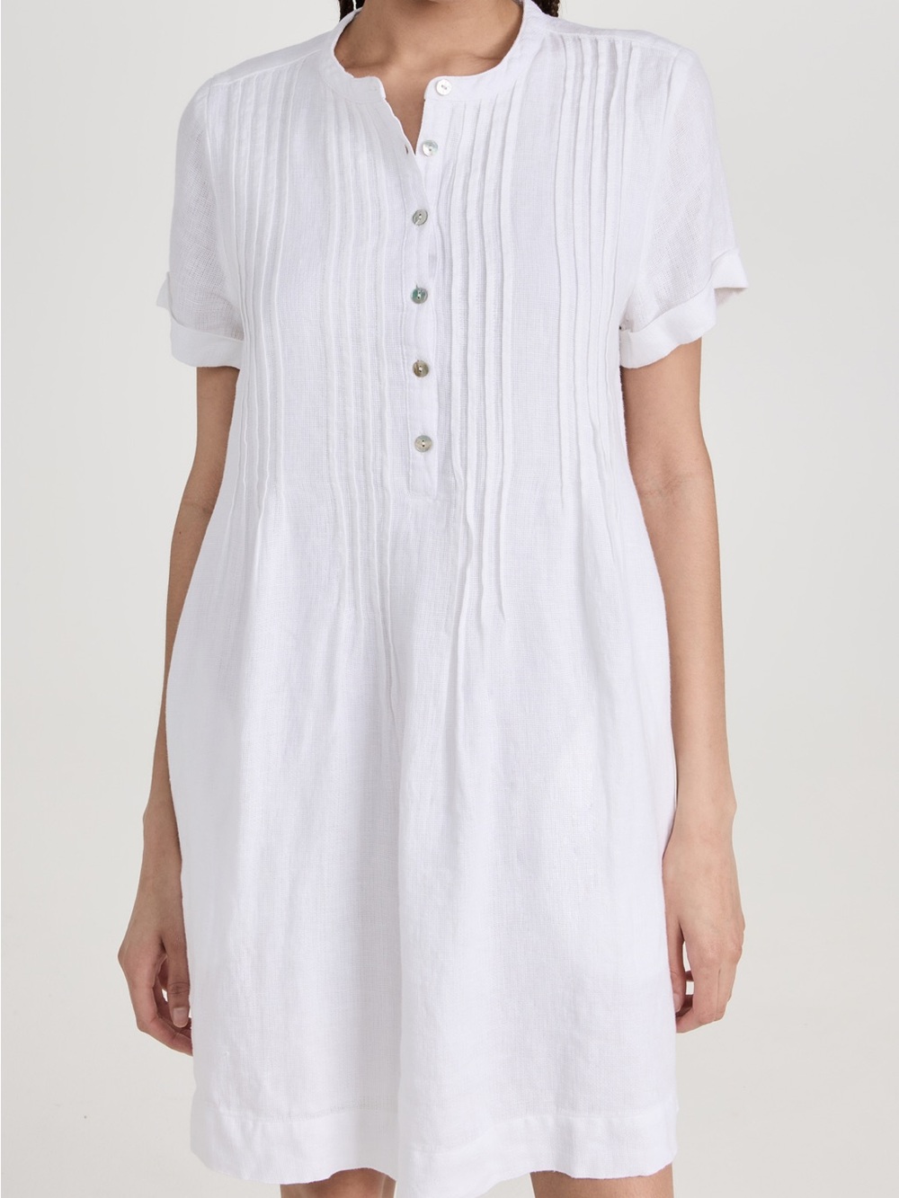 Faherty Dress White Linen Mini Pintuck Shift Gemina Basketweave Women's Small
